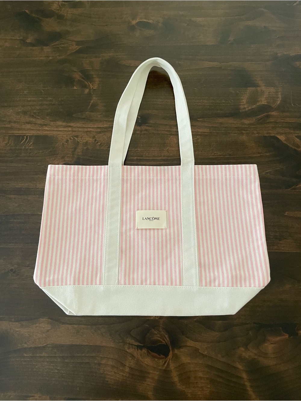 Lancôme Pink and White Striped Canvas Tote